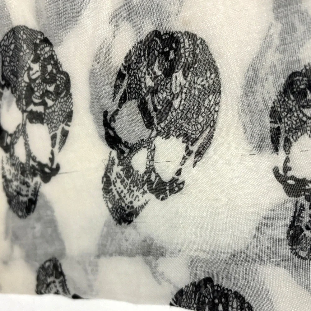 Y2K Skull Scarf Unisex OS White Black Gauze Gothic Grunge Punk Emo Macabre